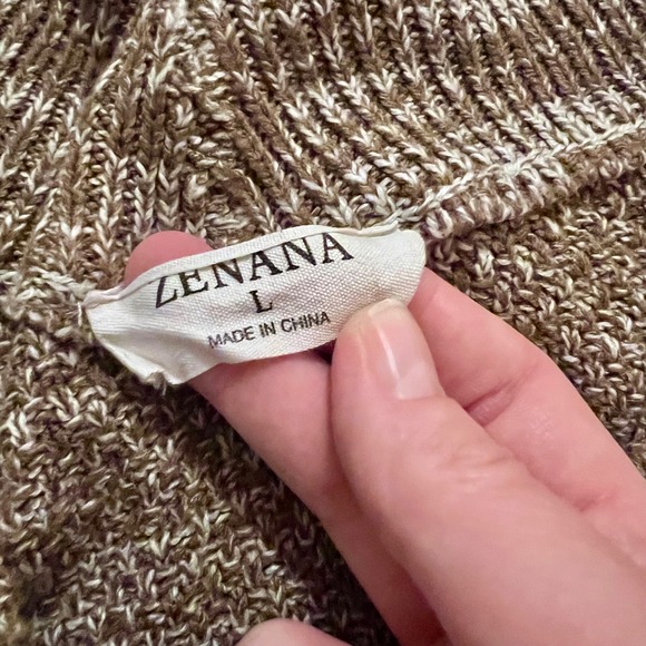 ZENANA Womens Knit Wide Sweater Brown White Speckled V Neck Balloon Sleeve L - Picture 4 of 6